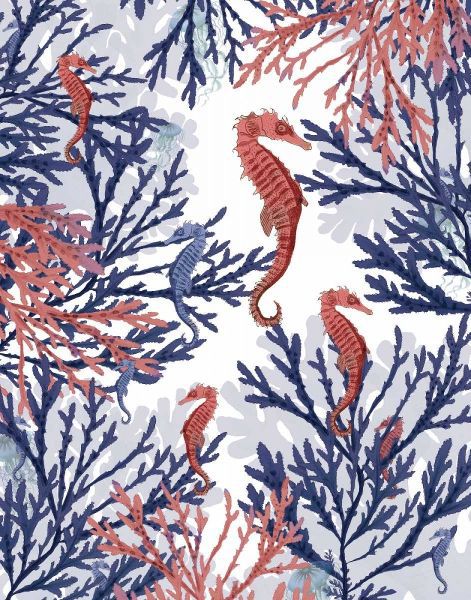 Coral and Seahorse, Pink and Blue