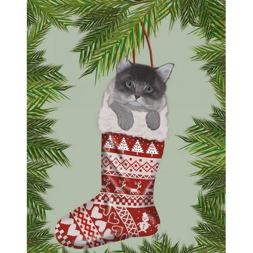 Grey Kitten in Christmas Stocking