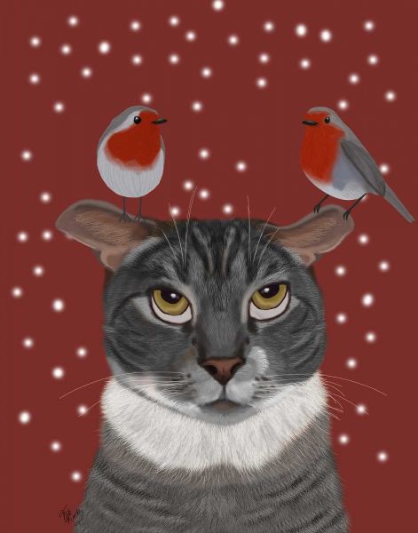 Grey Cat and Robins