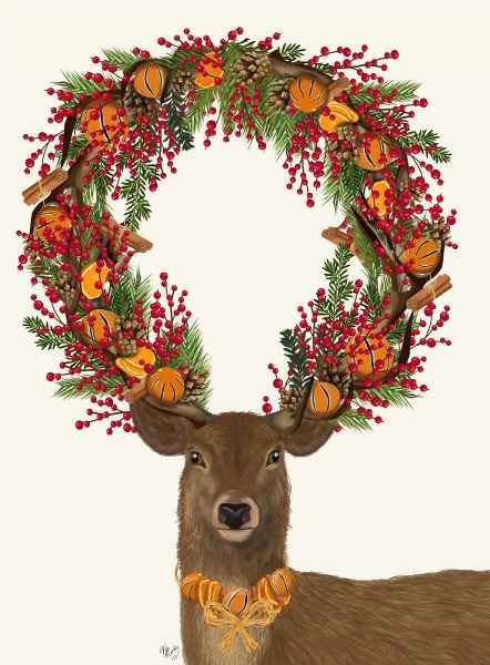 Deer, Cranberry and Orange Wreath, Full