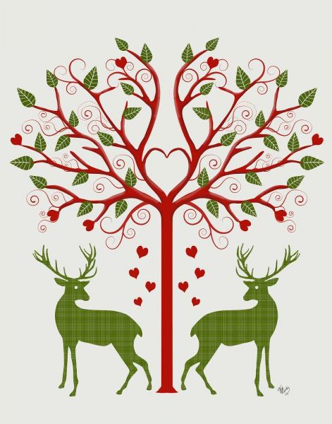 Christmas Des - Deer and Heart Tree, On Cream