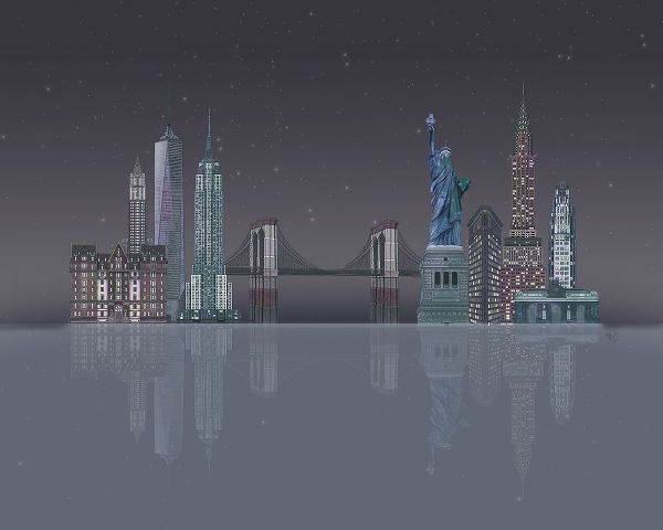 New York Skyline Night Reflections