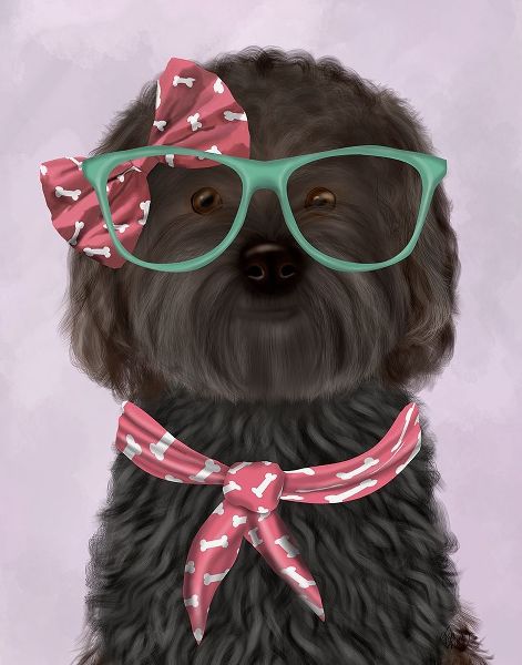 Cockerpoo, Black, with Glasses and Scarf