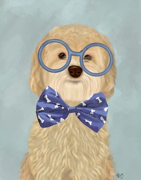 Cockerpoo, Blonde, with Glasses and Bow Tie
