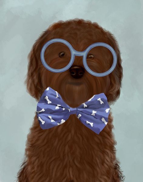 Cockerpoo, Chocolate, with Glasses and Bow Tie