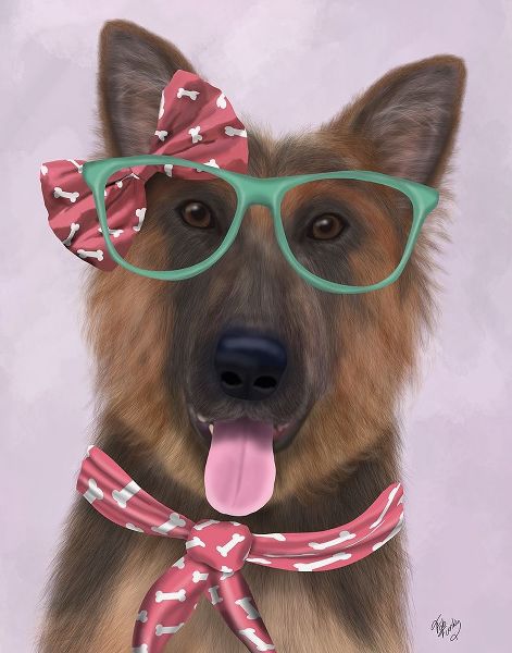 German Shepherd with Glasses and Scarf