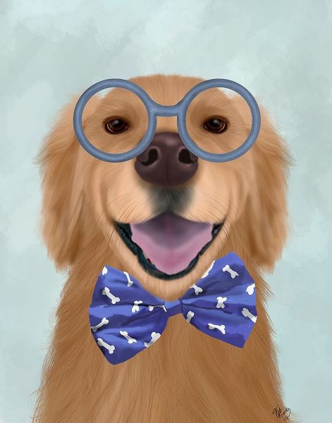 Golden Retriever, Glasses and Bow Tie
