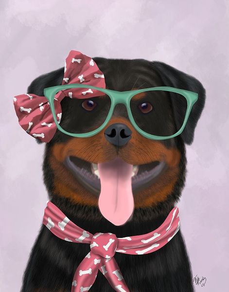 Rottweiler with Glasses and Scarf