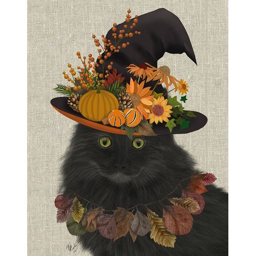 Black Cat with Autumn Hat, Portrait