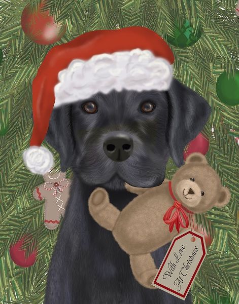 Christmas Black Labrador and Teddy
