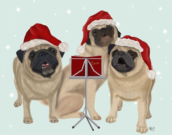 Christmas Pug Trio Carolling