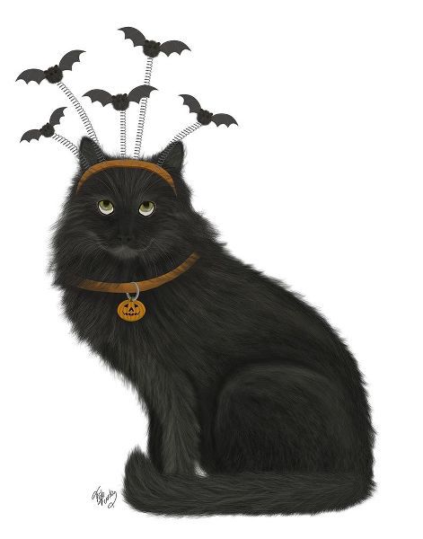 Halloween Black Cat and Bats
