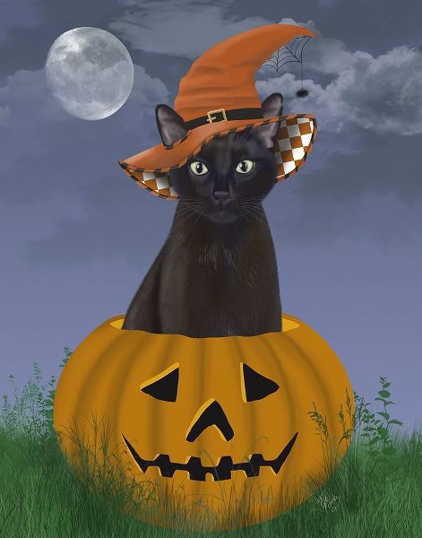 Halloween Black Cat in Pumpkin