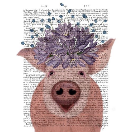 Pig and Lilac Flowers Book Print