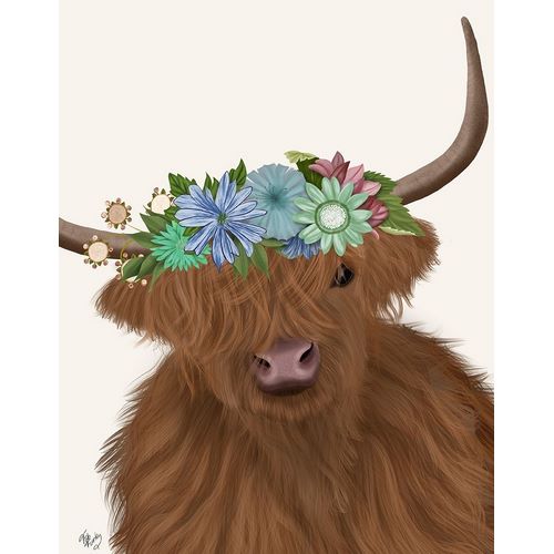 Highland Cow with Flower Crown 2, Portrait