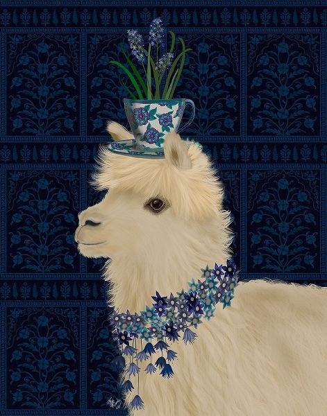Llama Teacup and Blue Flowers