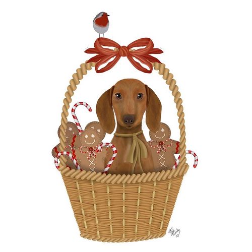 Christmas Des - Dog in Basket with Gingerbread Men