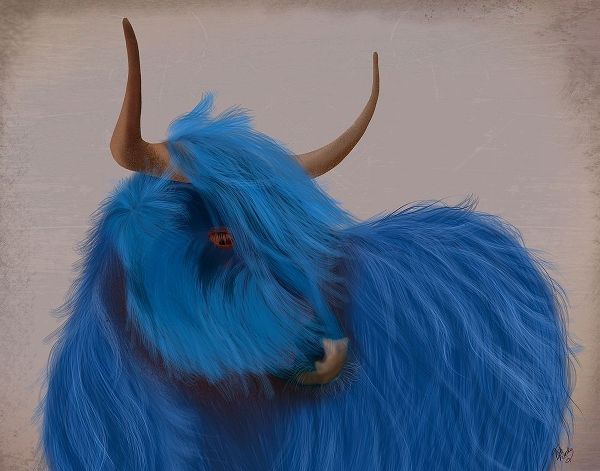 Highland Cow 2, Blue, Portrait