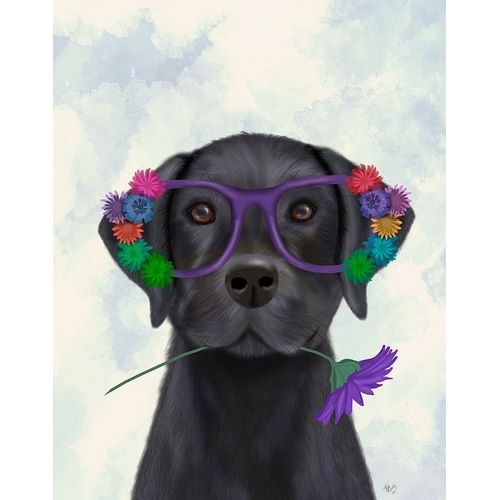Black Labrador and Flower Glasses