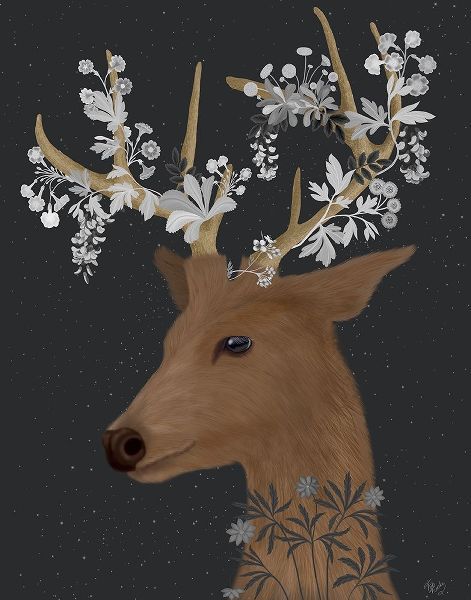 Deer, White Flowers