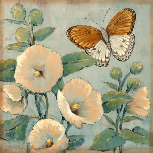 Butterfly and Hollyhocks I