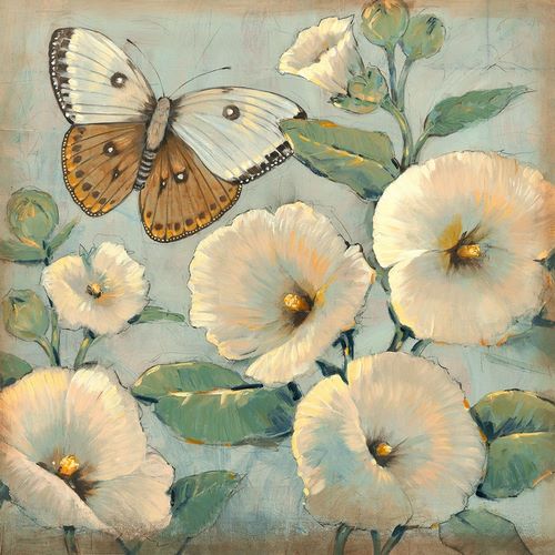 Butterfly and Hollyhocks II