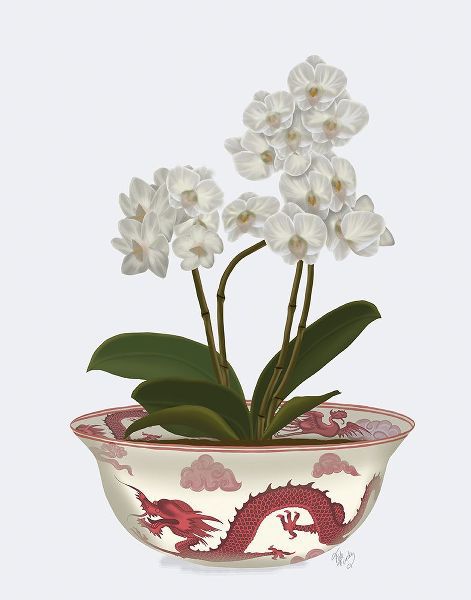 Fab Funky  작가의 Chinoiserie Orchids White, Dragon Bowl Red 작품