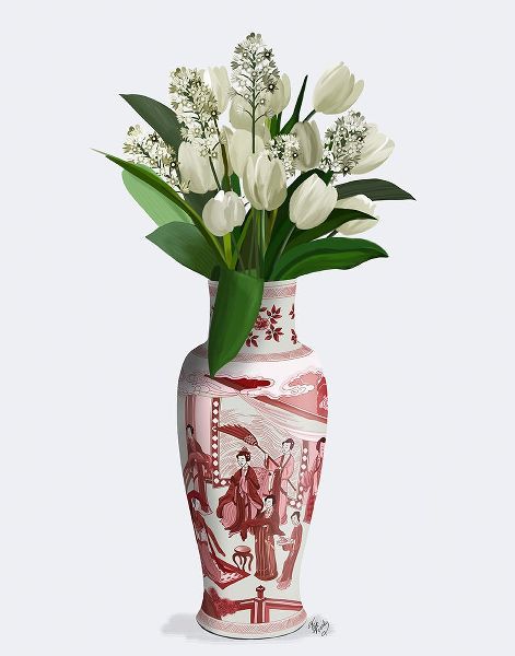 Fab Funky  작가의 Chinoiserie Tulips White, Hyacinth White, Red Vase 작품