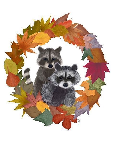 Fab Funky 아티스트의 Raccoons Autumn Leaf Wreath작품입니다.