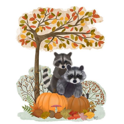 Fab Funky 아티스트의 Raccoons On Pumpkins Under Tree작품입니다.