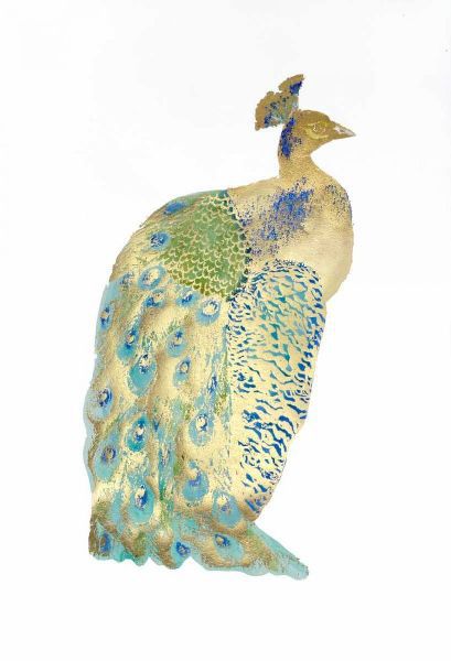 Gold Foil Peacock II with Hand Color