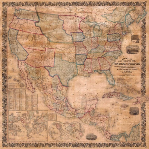 Map of the United States and North America, 1856