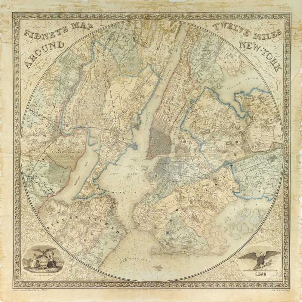 Twelve Miles around NY Map, 1849