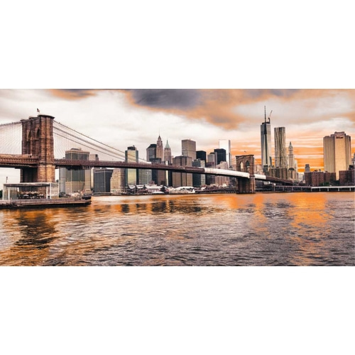Brooklyn Bridge and Lower Manhattan at sunset, NYC