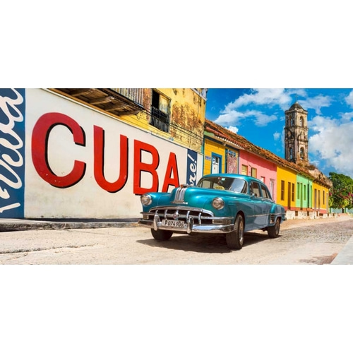 Vintage car and mural- Cuba