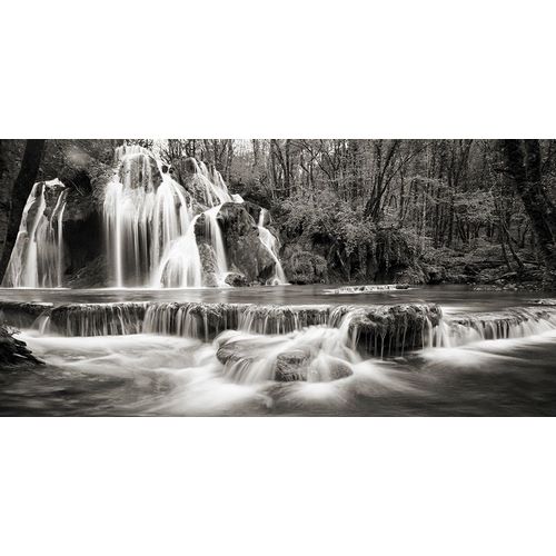 Waterfall in a forest (BW)