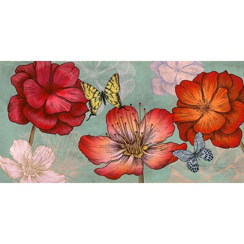 Flowers and Butterflies (Aqua)