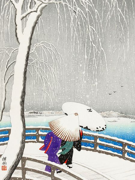 Koson, Ohara 아티스트의 Two women in the snow on Yanagi Bridge작품입니다.