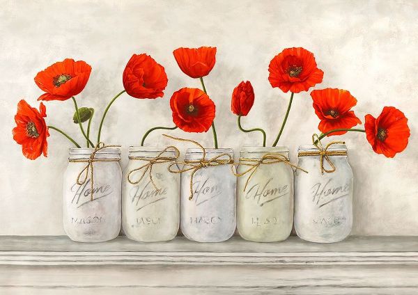 Red Poppies in Mason Jars