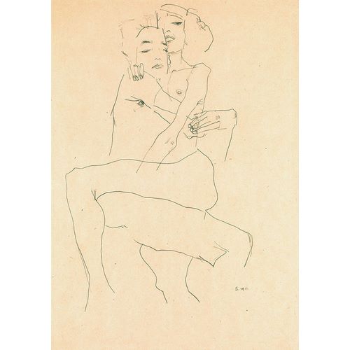 Schiele, Egon 아티스트의 Couple Embracing 작품