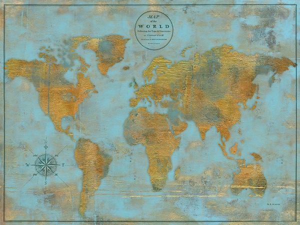 Rustic World Map Sky Blue