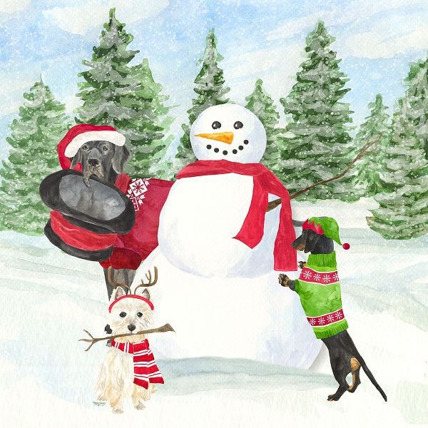 Reed, Tara 아티스트의 Dog Days of Christmas I-Building Snowman 작품