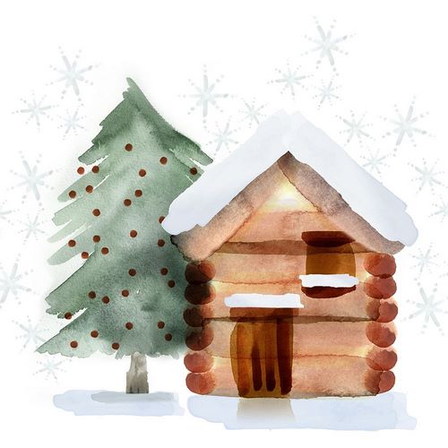 Northern Lights 아티스트의 Christmas Hinterland IV-Tree and Cabin 작품
