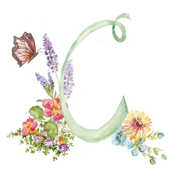 Watercolor Herb Blossom Monogram C