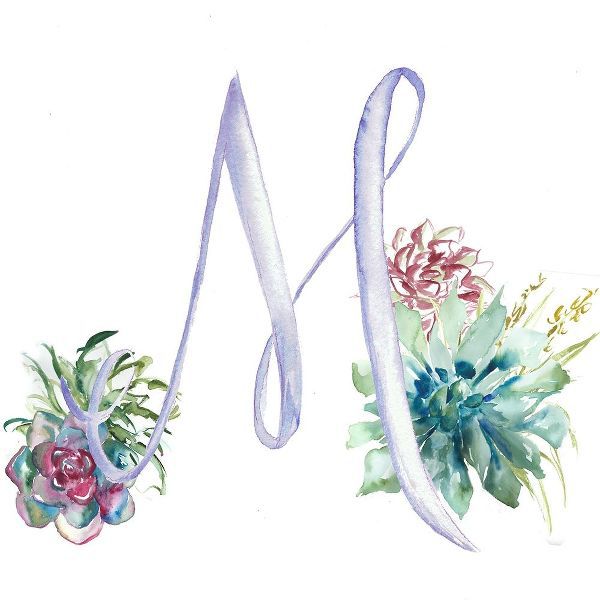 Watercolor Succulent Monogram M