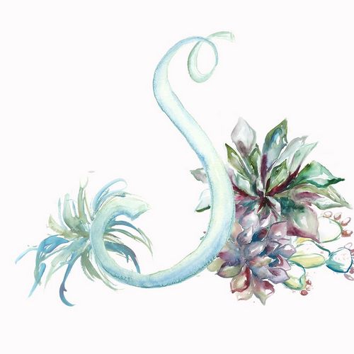 Watercolor Succulent Monogram S