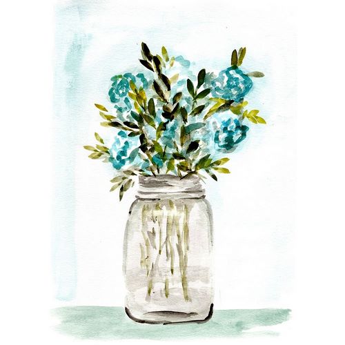 Blue Floral Mason Jar