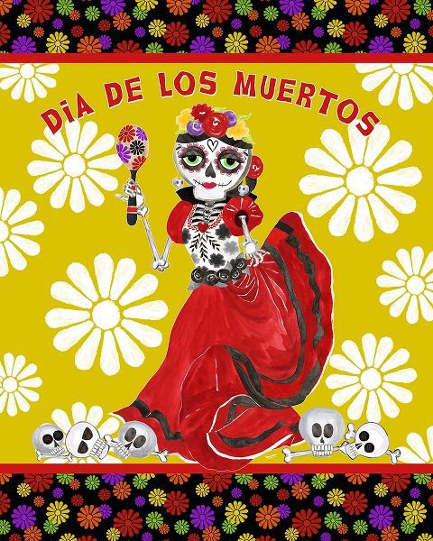 Reed, Tara 아티스트의 Day of the Dead portrait IV-Dancing Woman gold and white 작품