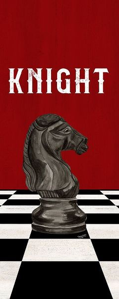 Rather be Playing Chess Pieces black on red panel III-Knight