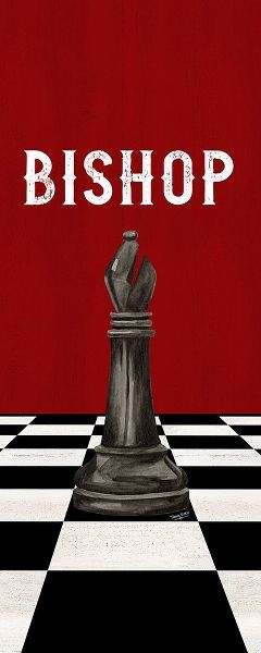 Rather be Playing Chess Pieces black on red panel IV-Bishop
